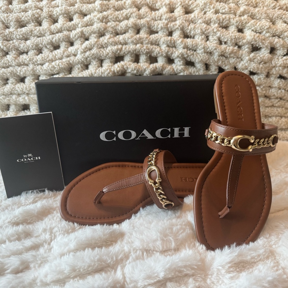 Coach size 8 Jaclyn Brown and Gold Leather Sandals Style FG3443 233148 Saddle